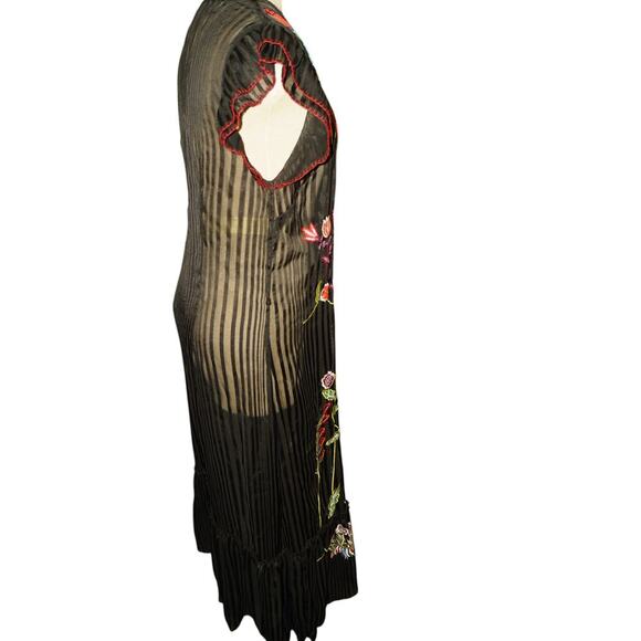 Not So Serious by Pallavi Mohan Sheer Black Floral Embroidered Midi Dress Size 4 - Picture 5 of 7